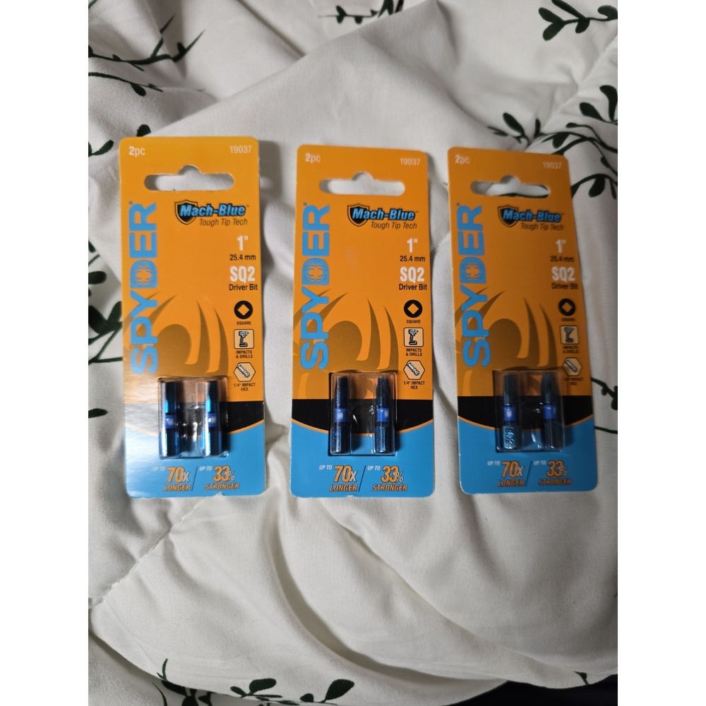 Spyder Mach-Blue 19037 1" SQ2 Impact Driver Bit 2 Pc 1/4" Hex 3 Packs Square